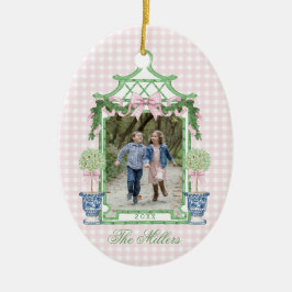 Preppy Chinoiserie Christmas Pagoda Monogram Keramik Ornament