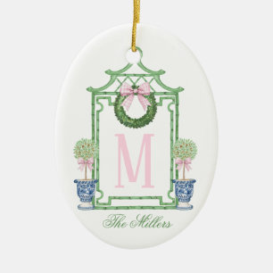 Preppy Chinoiserie Christmas Pagoda Monogram Keramik Ornament