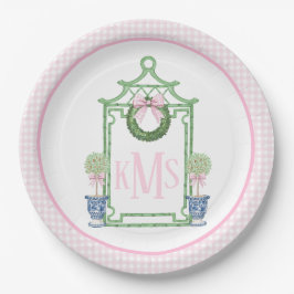 Preppy Chinoiserie Christmas Pagoda Monogram Pappteller