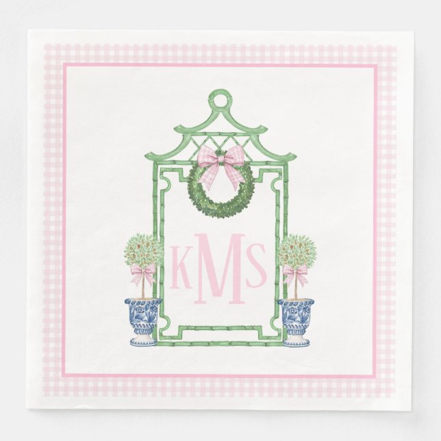 Preppy Chinoiserie Christmas Pagoda Monogram Serviette (Vorderseite)