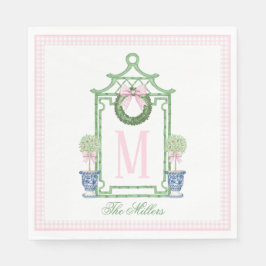 Preppy Chinoiserie Christmas Pagoda Monogram Serviette