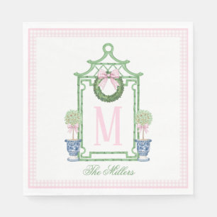 Preppy Chinoiserie Christmas Pagoda Monogram Serviette