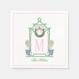 Preppy Chinoiserie Christmas Pagoda Monogram Serviette