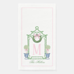 Preppy Chinoiserie Christmas Pagoda Monogram Serviette