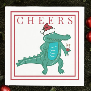 Preppy Christmas Alligator Santa Wine Cheers Serviette