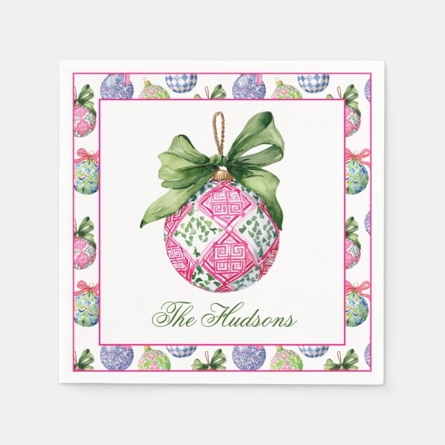 Preppy Christmas Baubles Ornamente Personalisiert Serviette (Vorderseite)