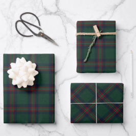 Preppy Christmas Dark Green Plaid Geschenkpapier Set