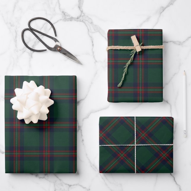 Preppy Christmas Dark Green Plaid  Geschenkpapier Set (Vorderseite)