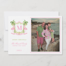 Preppy Christmas Flamingo Wappen Monogram Einladung