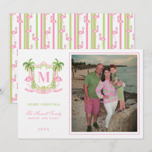 Preppy Christmas Flamingo Wappen Monogram Einladung