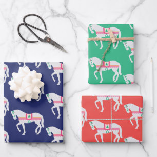 Preppy Christmas Horse Set von 3 Geschenkpapier Set