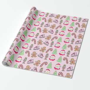 Preppy Christmas Icons Soft Pink Geschenkpapier