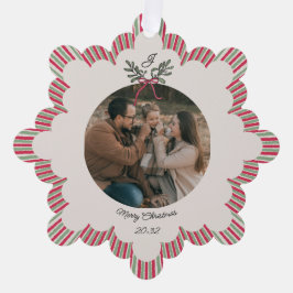 Preppy Christmas Ornament with Photo and Monogram Karte