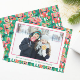 Preppy Christmas Pink & Green Nutcracker Foto Feiertagskarte