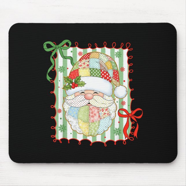 Preppy Christmas Santa Claus Patchwork Xmas Women  Mousepad (Vorne)