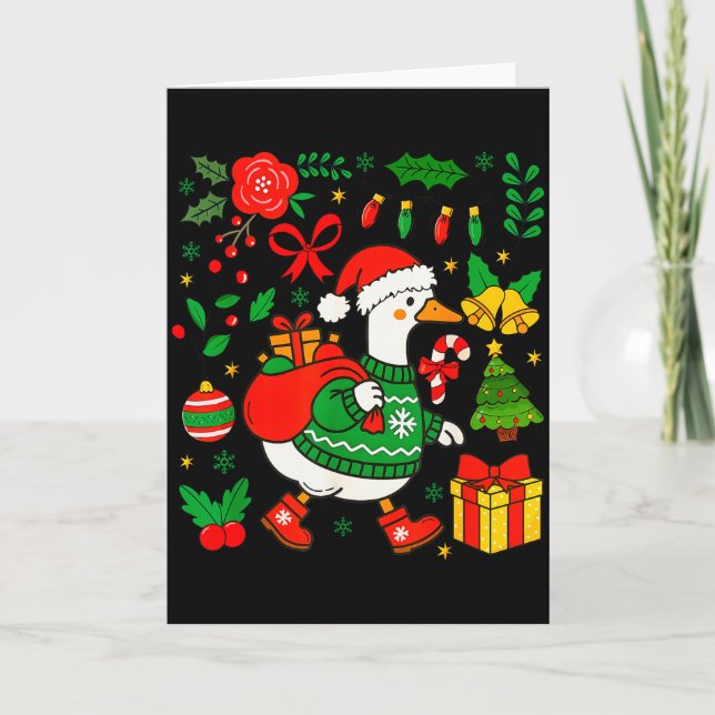 Preppy Christmas Santa Gooses Bow Xmas Tree Funny  Karte (Vorderseite)