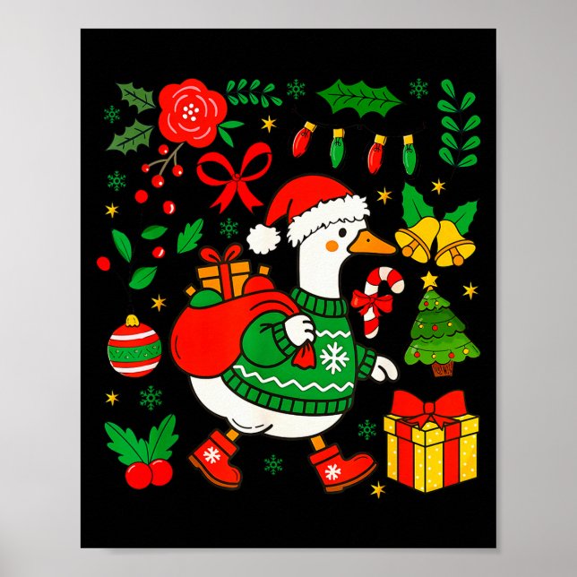 Preppy Christmas Santa Gooses Bow Xmas Tree Funny  Poster (Vorne)