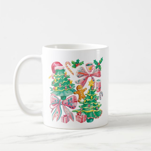 Preppy Christmas Tree Bow Pink Blue Coquette Kaffeetasse (Links)