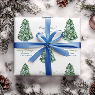 Preppy Christmas Tree Green Blue White Holidays Geschenkpapier