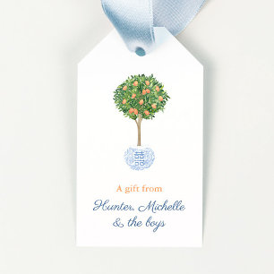 Preppy Citrus Orange Sky Blue Topiary Tree Hostess Geschenkanhänger