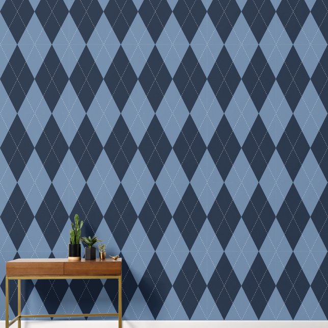 Preppy Classic Argyle Navy & Smoke Blau Tapete (Korridor)