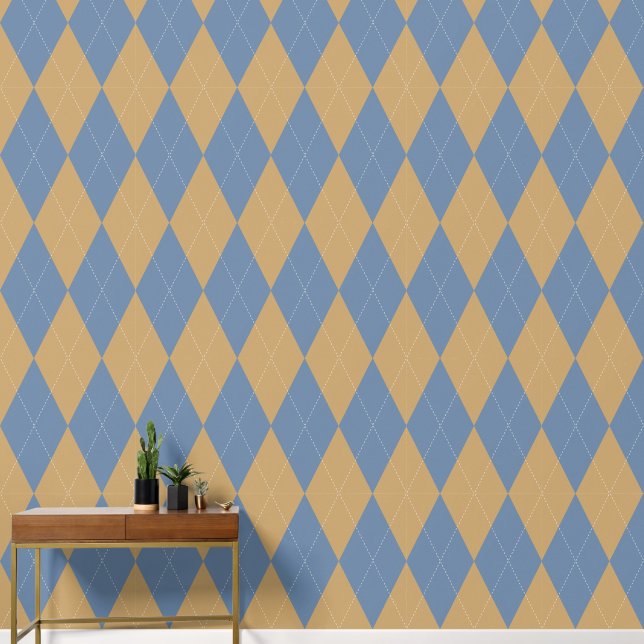 Preppy Classic Argyle Smoke Blau & Khaki Tapete (Korridor)