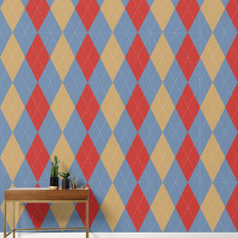 Preppy Classic Argyle Smoke Blue, Barn Red & Khaki Tapete
