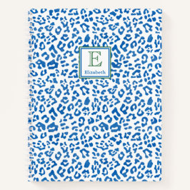 Preppy Classic Blue Animal Print & Green Monogram Notizbuch