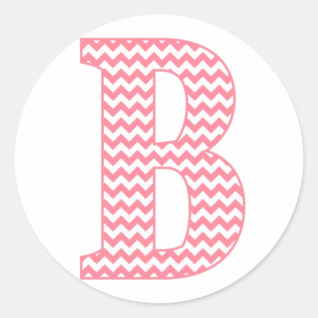 Preppy Classic Pink Chevon Letter B Monogram Runder Aufkleber (Vorderseite)