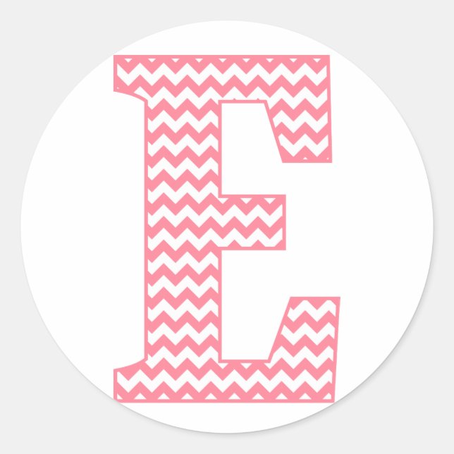 Preppy Classic Pink Chevon Letter E Monogram Runder Aufkleber (Vorderseite)