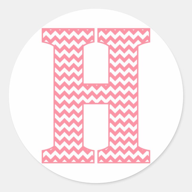 Preppy Classic Pink Chevon Letter H Monogram Runder Aufkleber (Vorderseite)
