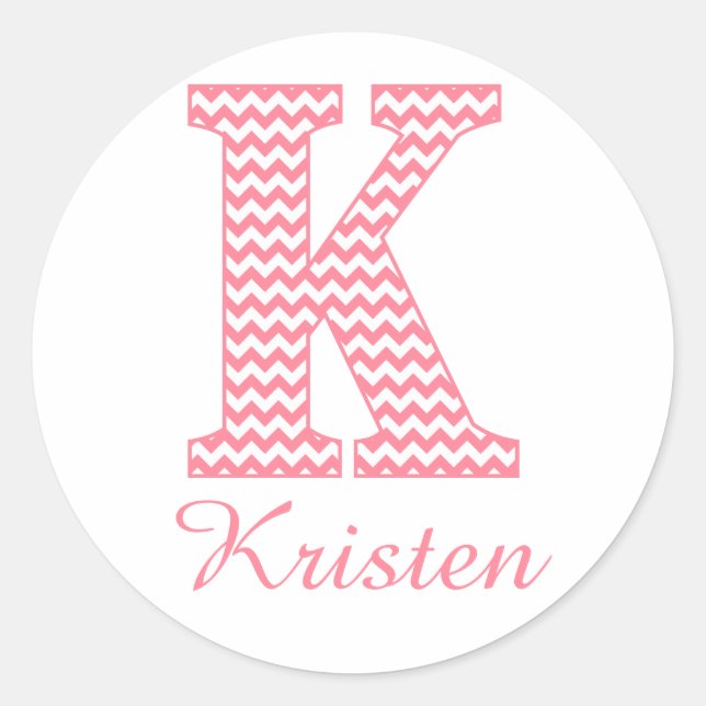 Preppy Classic Pink Chevon Letter K Monogram Runder Aufkleber (Vorderseite)