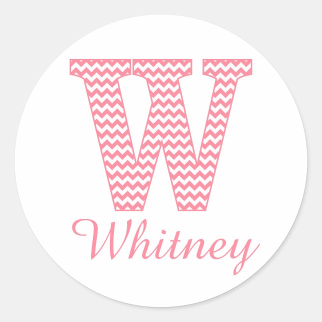 Preppy Classic Pink Chevon Letter W Monogram Runder Aufkleber (Vorderseite)