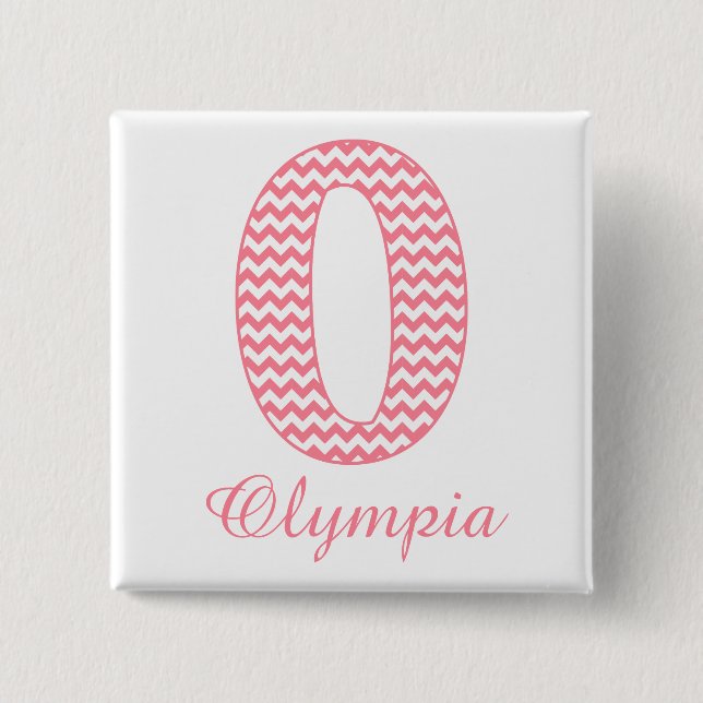Preppy Classic Pink Zickzack Letter O Monogram Button (Vorderseite)