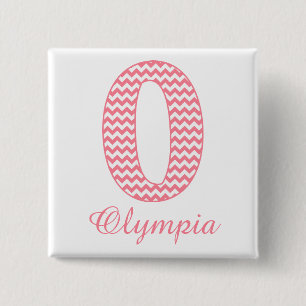 Preppy Classic Pink Zickzack Letter O Monogram Button