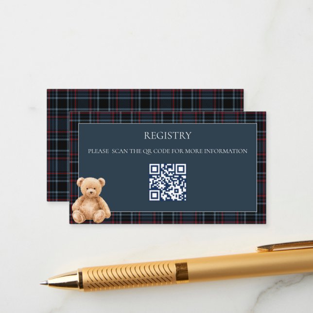 Preppy Classic Teddy Bear Baby Shower  Begleitkarte (Vorderseite/Rückseite Beispiel)