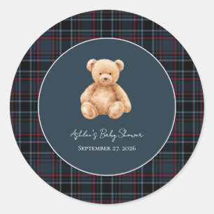 Preppy Classic Teddy Bear Baby Shower Runder Aufkleber
