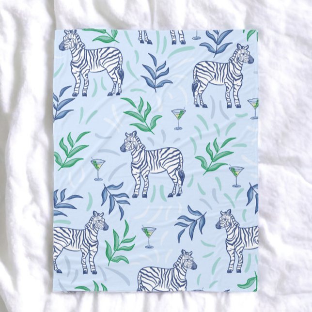 Preppy Classic Zebras und Martinis Blue Fleecedecke (Von Creator hochgeladen)