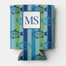 Preppy Coastal Fish Green Blue Stripe Dosenkühler