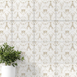 Preppy Coastal Lobsters and Crabs in Sandy Beige Fliese