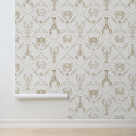 Preppy Coastal Lobsters and Crabs in Sandy Beige Tapete