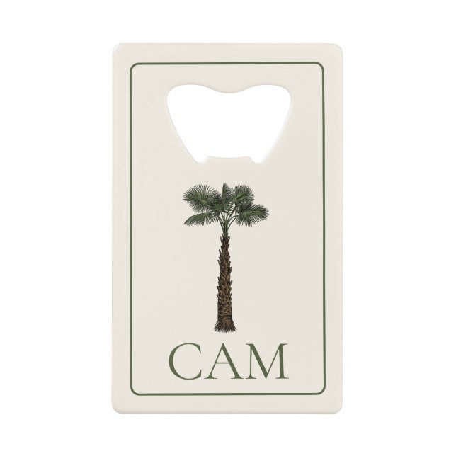 Preppy Coastal Palm Tree Monogram Geldbeutel Flaschenöffner (Vorderseite)