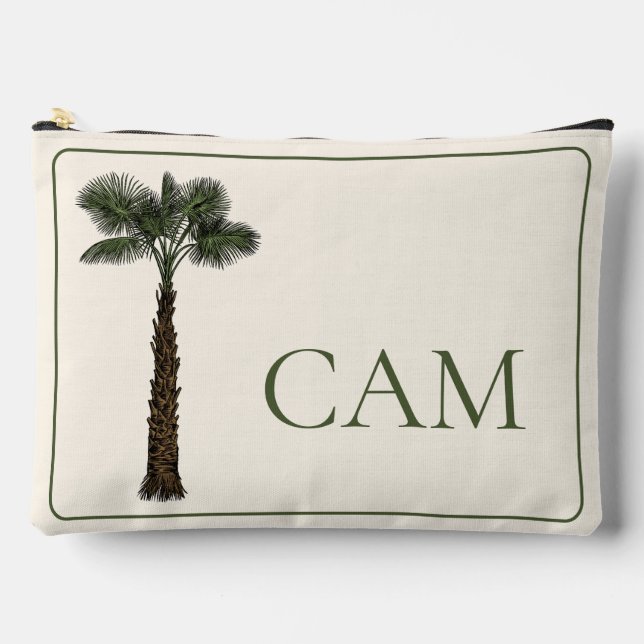 Preppy Coastal Palm Tree Monogram Zubehörtasche (Vorderseite)
