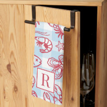 Preppy Coastal Seafood Gingham Kitchen Decor