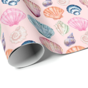 Preppy Coastal Seashell Pink Wrapping Paper Roll Geschenkpapier