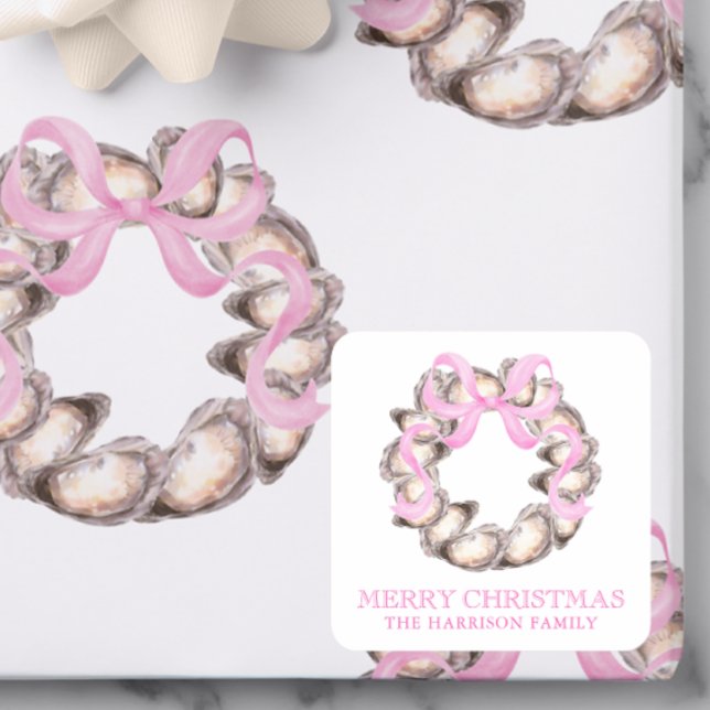 Preppy Coaster Oyster Bow Wreath Weihnachten Quadratischer Aufkleber (Von Creator hochgeladen)