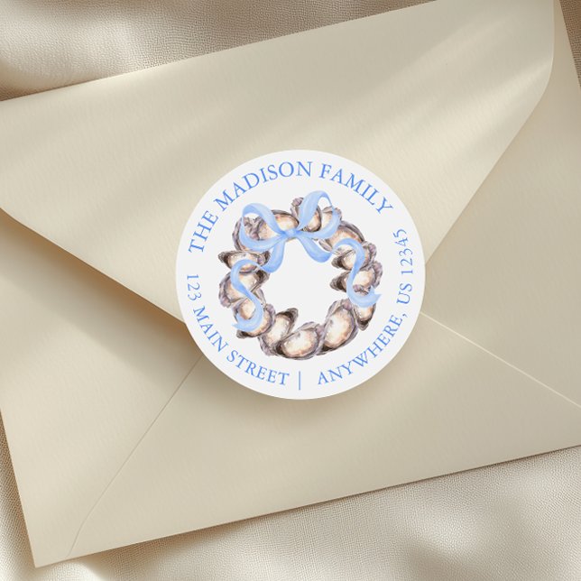 Preppy Coaster Oyster Bow Wreath Weihnachtsadresse Runder Aufkleber (Von Creator hochgeladen)