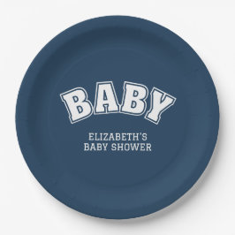Preppy Collegiate Varsity Navy Baby Shower Pappteller