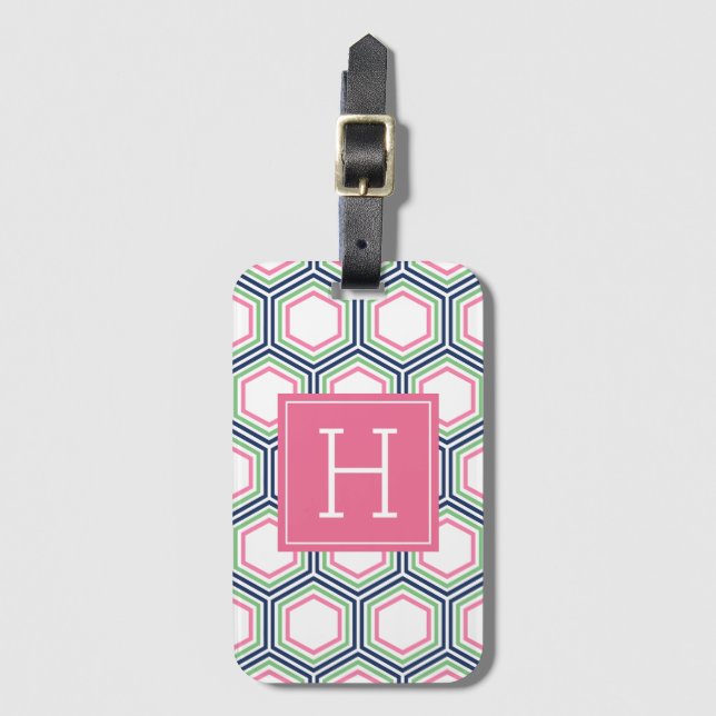 Preppy Colorful Geometric Muster Mit Monogramm Gepäckanhänger (Vorderseite Vertikal)