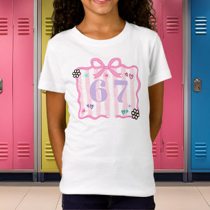 Preppy Coquette 6–7 Rahmen Rosa Streifen Bogen Tre T-Shirt